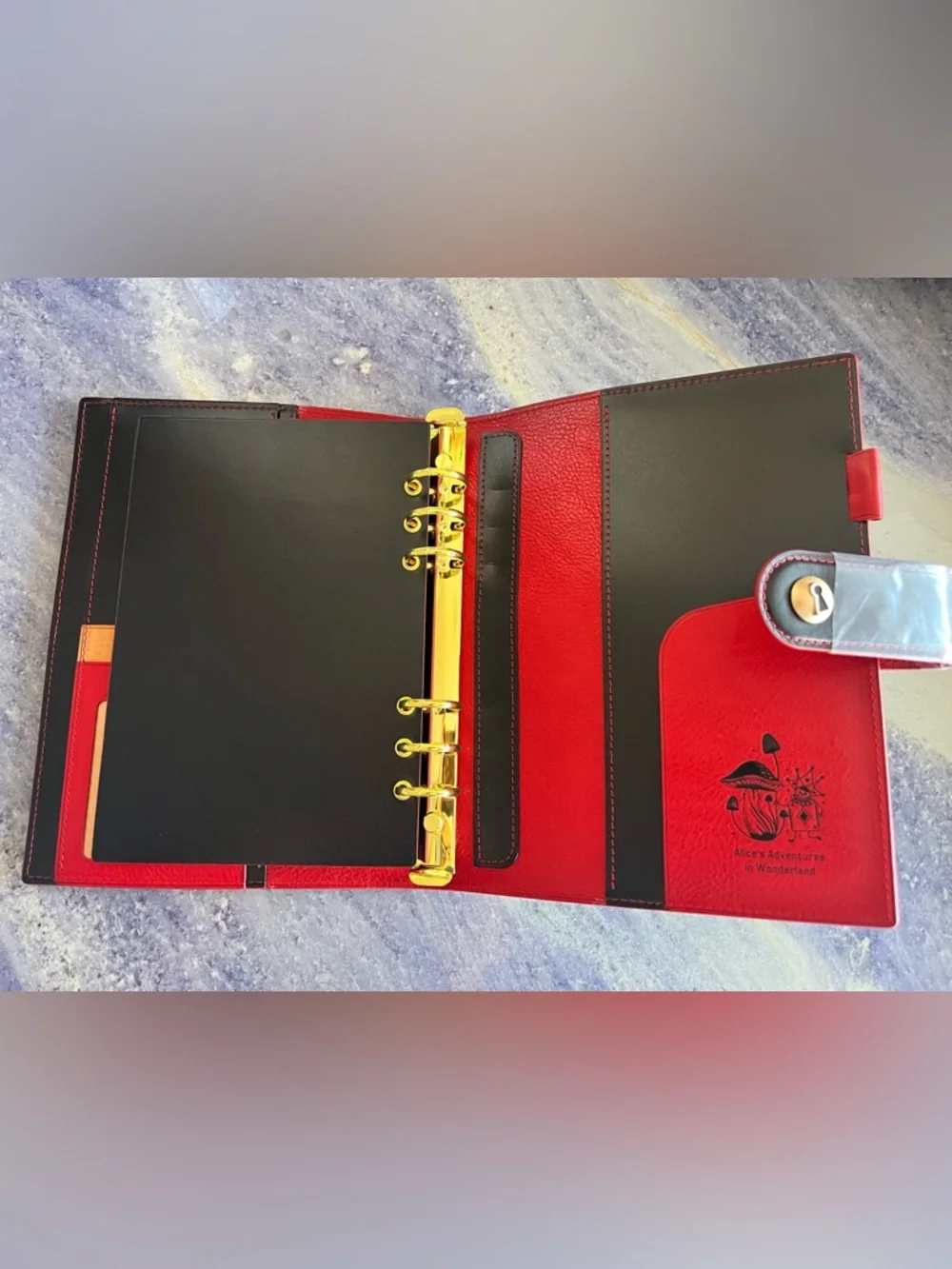 New A5 Ring Planner Cover Agenda Organizer Genuine Leather Alice in Wonderland